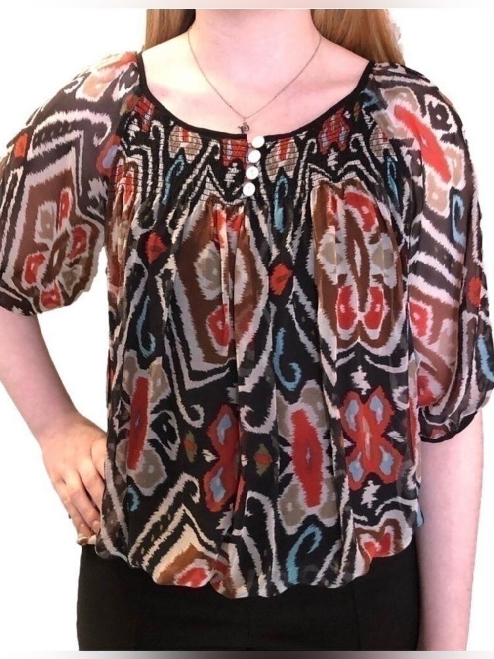 Diane vonFurstenberg silk print peasant blouse Small
